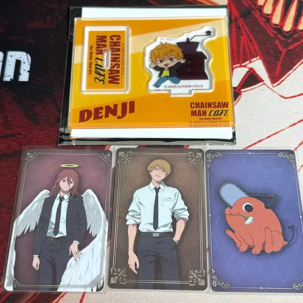 [BUNJANG] Chainsaw Man Reze Arc Denji Acrylic Stand & 3 Photocard Bundle Set / 일괄) 체인소맨 레제편 콜라보 카페 덴지 아크릴 스탠드 & 포토카드 3종