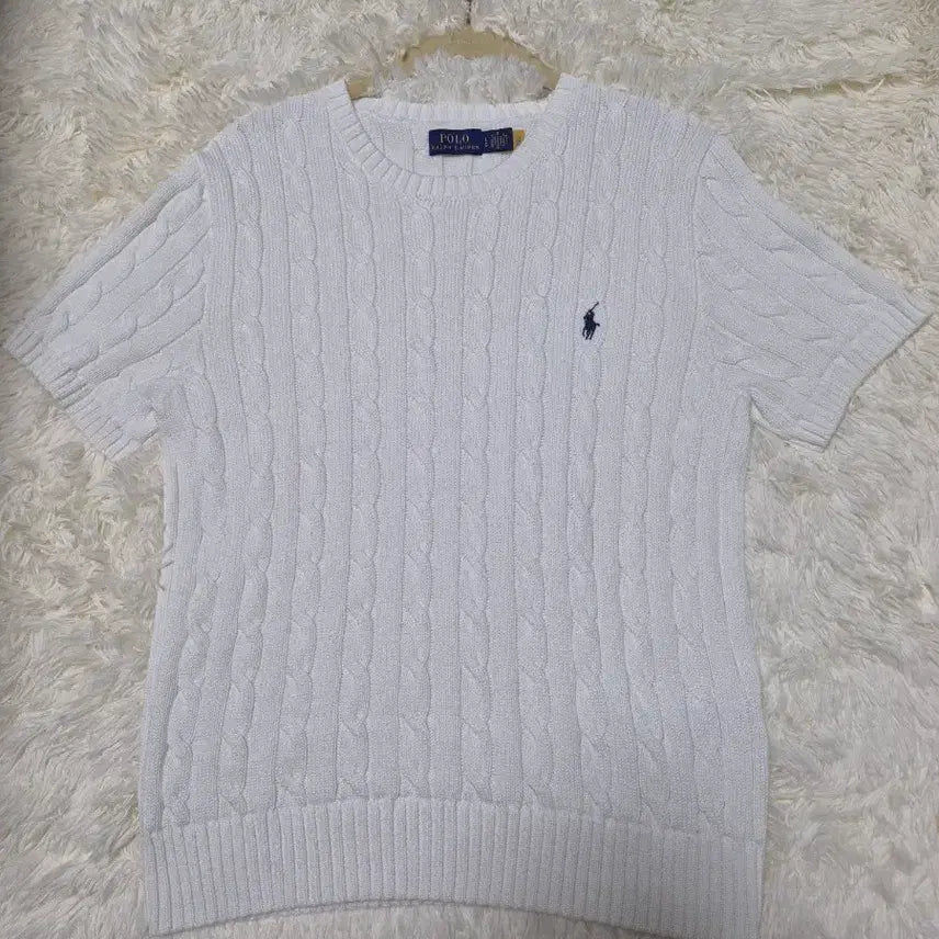 [BUNJANG] Polo Ralph Lauren Cable Knit Short Sleeve T-shirt White / 폴로랄프로렌 케이블 니트 반팔 화이트