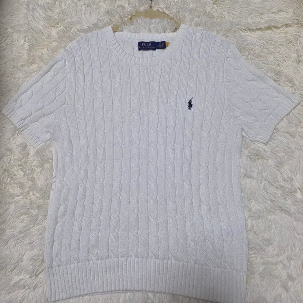 [BUNJANG] Polo Ralph Lauren Cable Knit Short Sleeve T-shirt White / 폴로랄프로렌 케이블 니트 반팔 화이트
