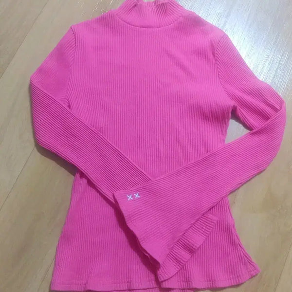 [BUNJANG] Ribbed Long Sleeve T-Shirt - Pink / 골지 긴팔 티셔츠 핑크