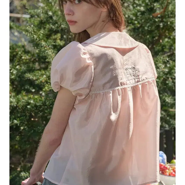 [BUNJANG] Margarin Fingers SHEER PUFF BLOUSE Peach / 마가린핑거스 SHEER PUFF BLOUSE 피치