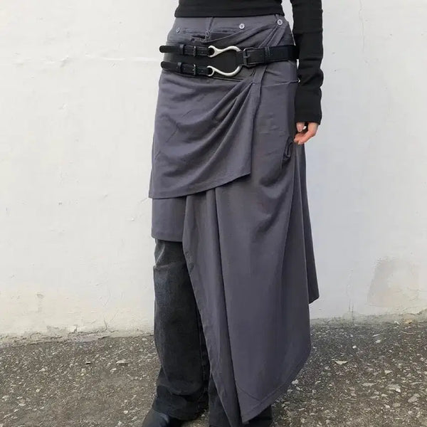 [BUNJANG] Draping Asymmetric Long Skirt Charcoal / 드레이핑 언발 스커트 차콜