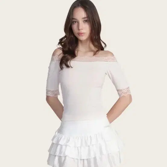 [BUNJANG] Glacier Cream Donut Off-Shoulder Pink Top / 클리시어 크림도넛 오프숄더 핑크 탑