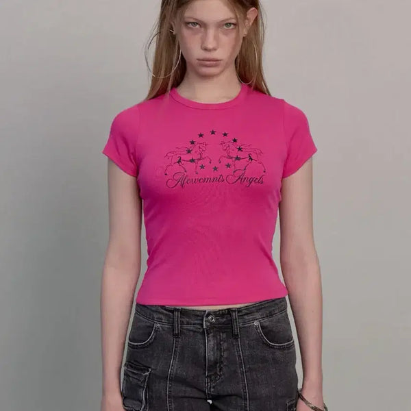 [BUNJANG] APIECEOFCAKE Horse Star T-shirt Hot Pink / 어퓨커멘츠 홀스 스타 티셔츠 핫핑크