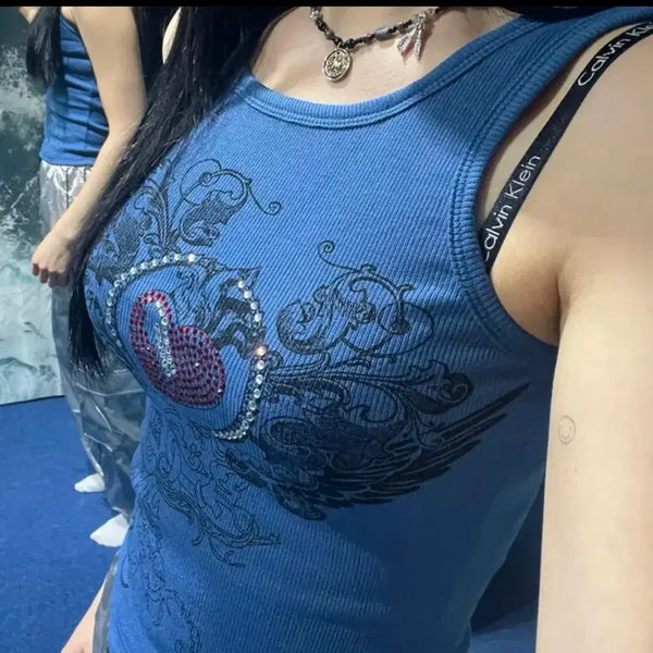 [BUNJANG] Angel Crop Tank Top (Blue) / 엔젤나시(blue) y2k 빈티지 레이어드 크롭 나시 흠뻑쇼