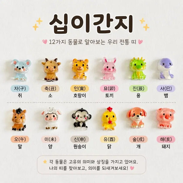 [BUNJANG] 12 Zodiac Animals Charm for Keychain / Phone Case Decoration / 십이간지 십이지신 동물 파츠 키링 핸드폰케이스 꾸미