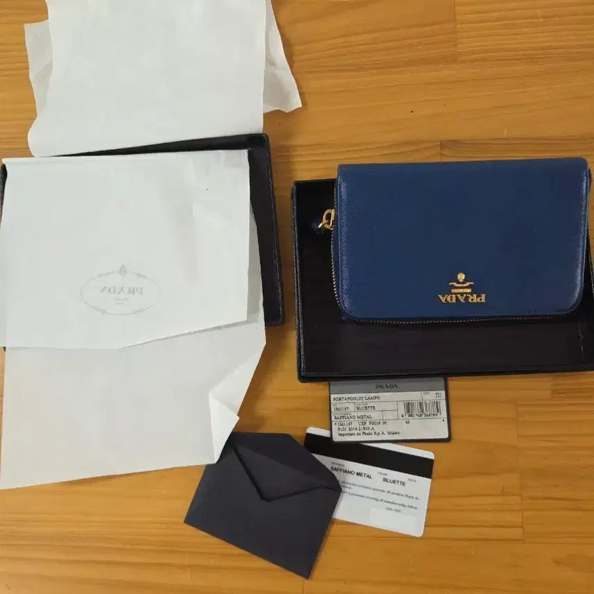 [BUNJANG] Prada Saffiano Metal Bi-Fold Wallet Blue / 프라다 사피아노 메탈 지갑 블루