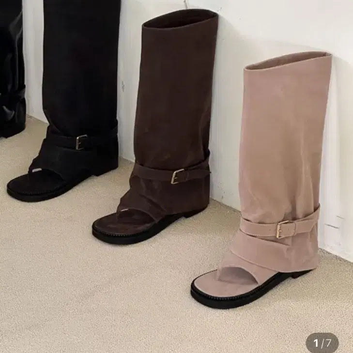 [BUNJANG] Daisy Two L Suede Thong Long Boots Black 250 / 데이지투엘 스웨이드 쪼리 롱부츠 새상품 블랙 250