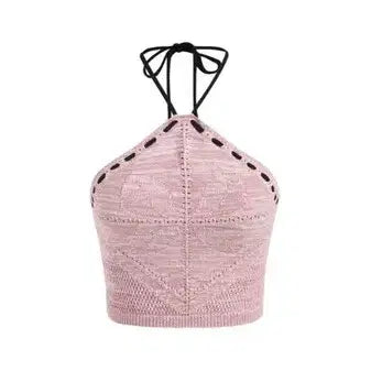 [BUNJANG] Le Sserafim Style Pink Knit Halterneck Top / 샵사이다 르세라핌깔 핑크색 니트 홀터넥 탑