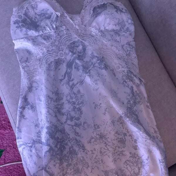 [BUNJANG] Satin Slip Dress with Vibrant Pattern / 슬립 원피스