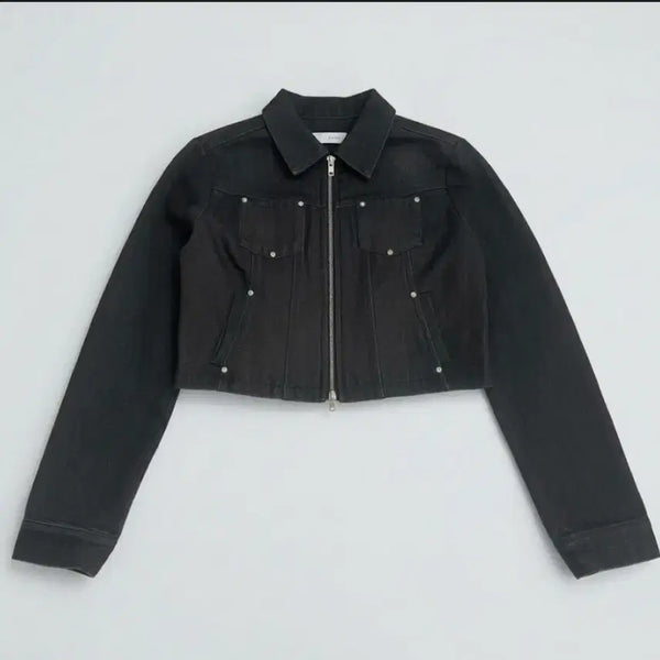 [BUNJANG] Alike Cropped Denim Zip-Up Jacket Black (Size S) / Alike 크롭 데님 집업 자켓 S  1C3-1