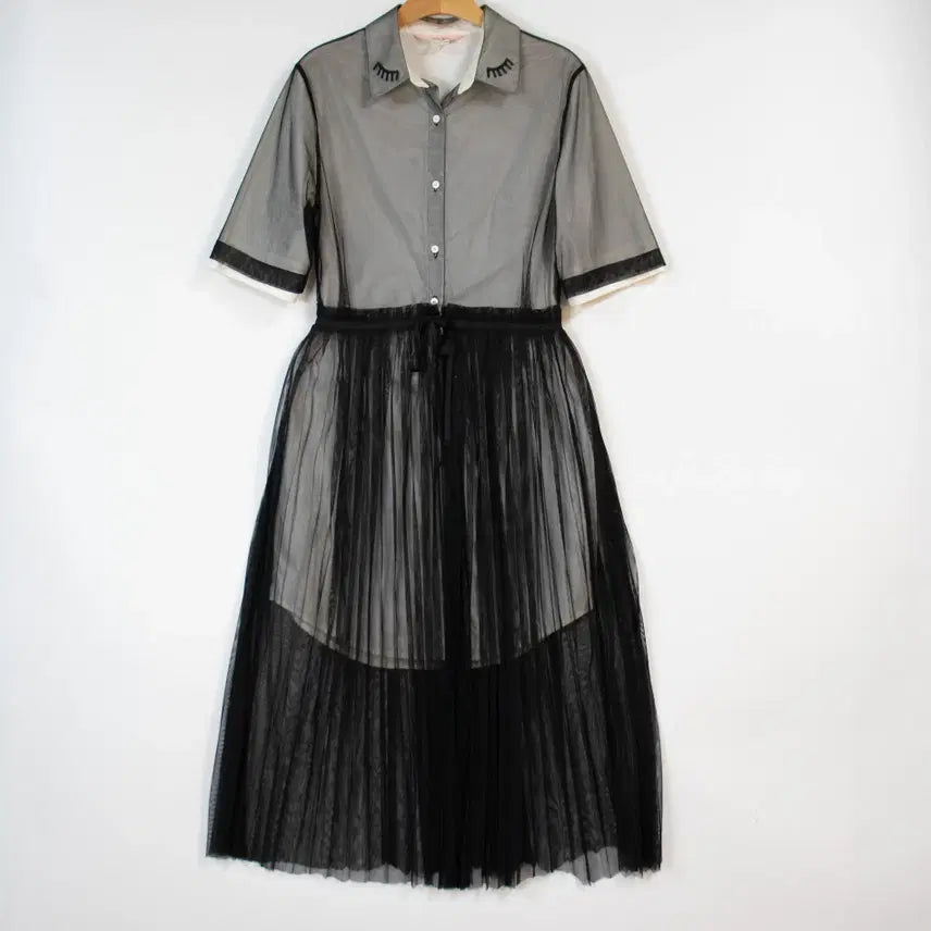 [BUNJANG] JUCY JUDY Mesh Layered Shirt Dress / JUCY JUDY 쥬시쥬디 망사 레이어드 셔츠 원피스 55 블랙 롱원피스