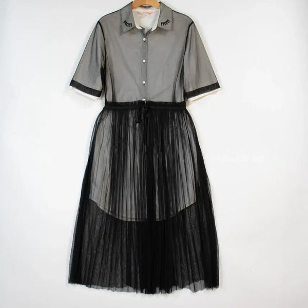 [BUNJANG] JUCY JUDY Mesh Layered Shirt Dress / JUCY JUDY 쥬시쥬디 망사 레이어드 셔츠 원피스 55 블랙 롱원피스