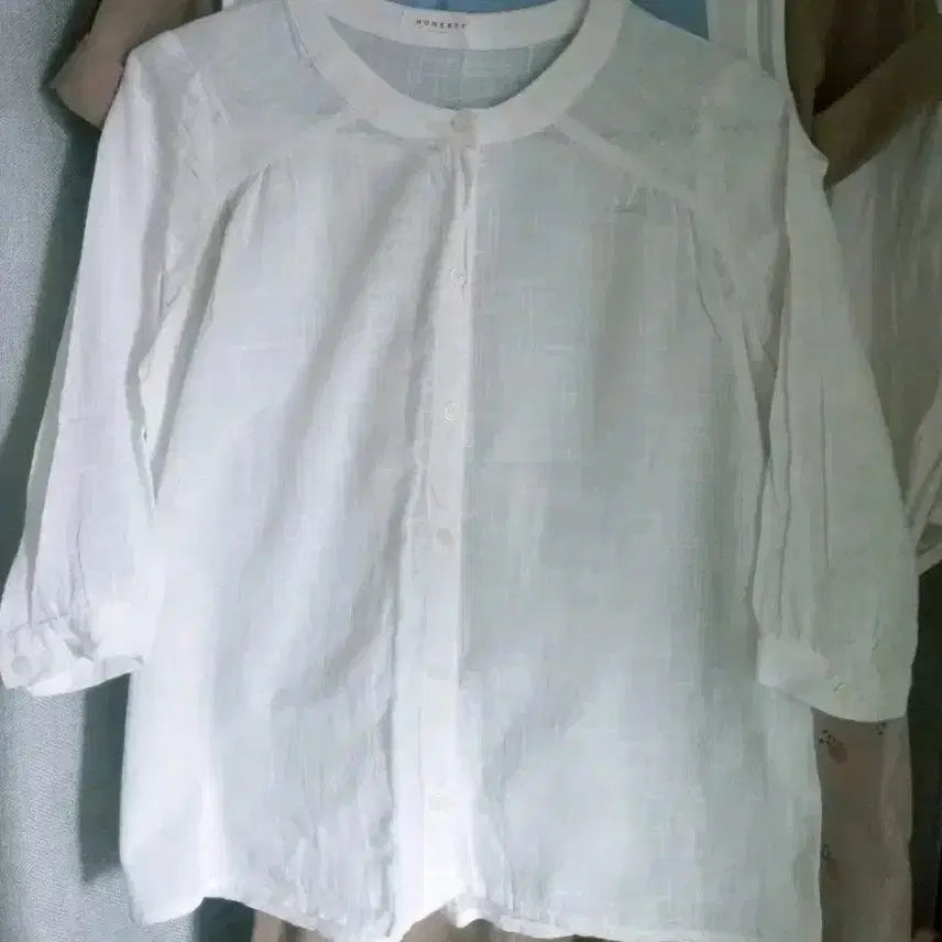 [BUNJANG] White Linen Seven-Tenth Sleeve Blouse / 90화이트얇은칠부린넨블라우스