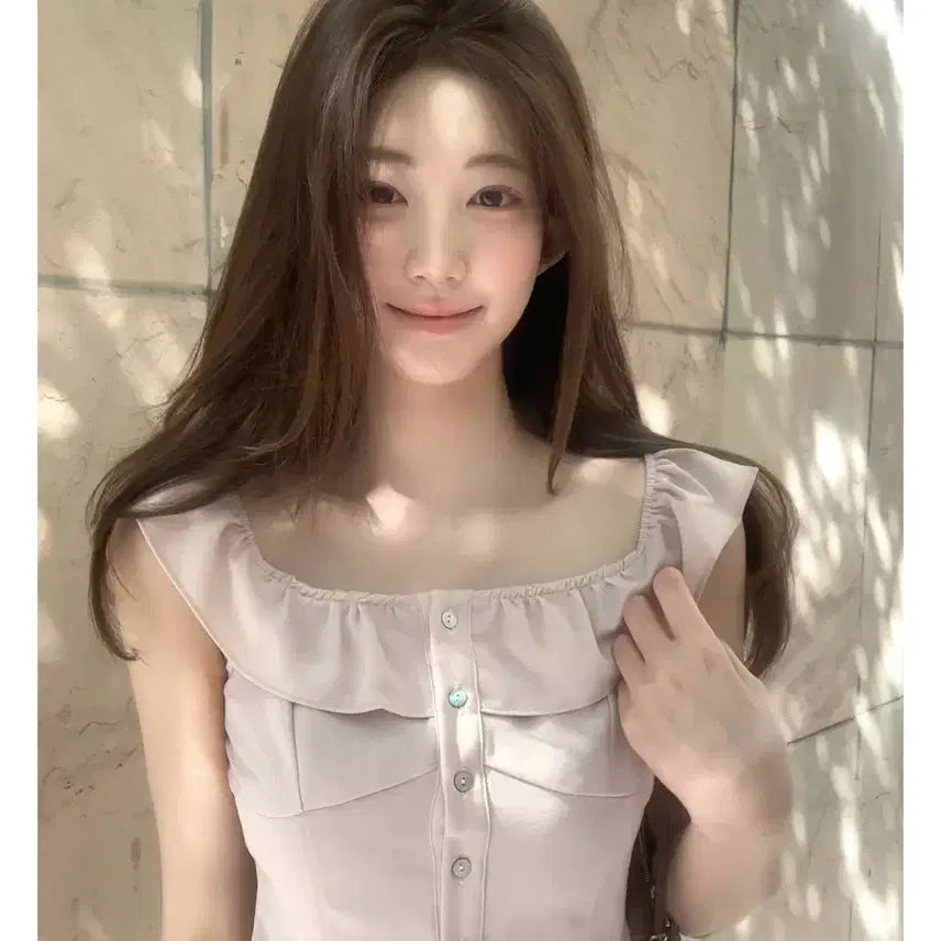 [BUNJANG] Jeni Oh Shelly Frill Blouse Pink Beige / (새상품) 제니오 셸리 프릴 블라우스 핑크베이지