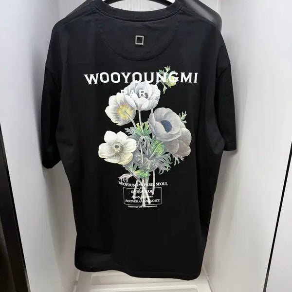 [BUNJANG] Wooyoungmi Flower Printing Short Sleeve T-Shirt Black / 우영미 플라워 프린팅 반팔 티셔츠 블랙