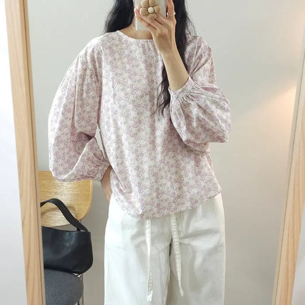 [BUNJANG] (F)Lin's Girl Women's Long Sleeve Puff Flower Blouse / (F)Lin's Girl 여성 긴팔 블라우스 퍼프 플라워 F14W4411
