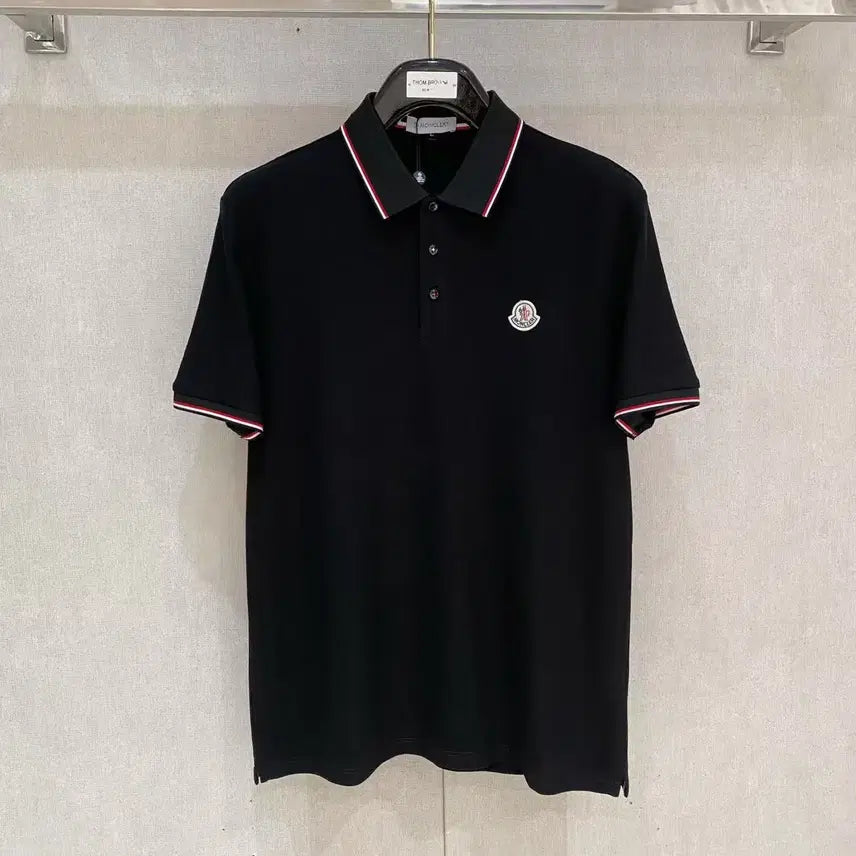 [BUNJANG] Moncler Black Trim Cotton Pique Polo Shirt / 몽클레어 블랙  트리밍 코튼 피케 폴로 셔츠