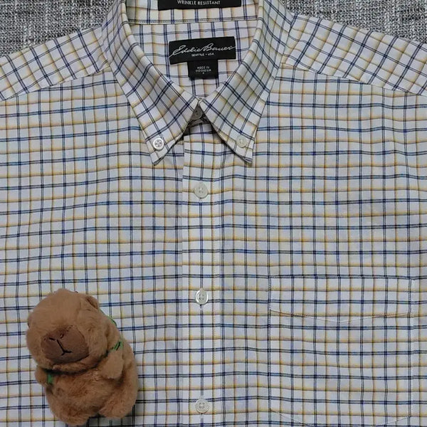 [BUNJANG] Eddie Bauer Wrinkle-Free Button-Down Short-Sleeve Check Shirt / [M] Eddie Bauer 링클프리 버튼다운 반팔 체크 셔츠