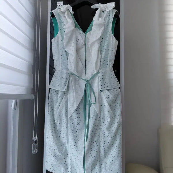 [BUNJANG] BomBigs Mmoore White Punching Ribbon Dress / (최종) 봄빅스엠무어 화이트 펀칭 리본 원피스 55