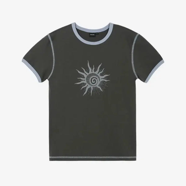 [BUNJANG] Akram Printing Cracked Sun Ringer Top (Dark Gray) / 아캄 프린팅 반팔 Cracked Sun Ringer Top (Dark Gray)