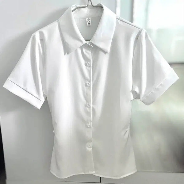 [BUNJANG] White Slim Fit Shirt with Side Button Detail / 여리핏st 슬림 옆 단추 흰색 셔츠
