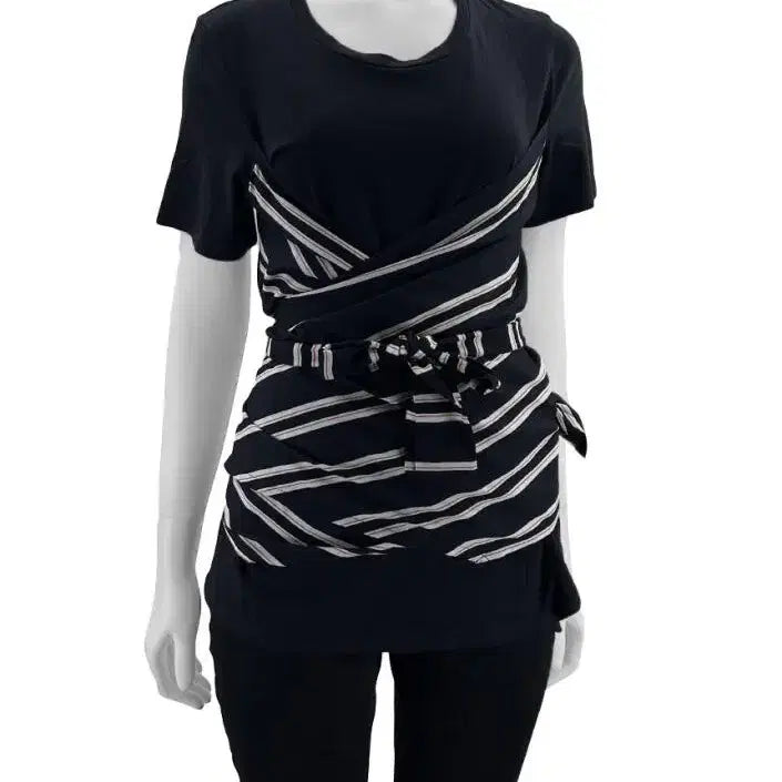 [BUNJANG] Maje Striped Wrap T-shirt Size 1 / (새상품) 마쥬 스트라이프 랩 티셔츠 1사이즈
