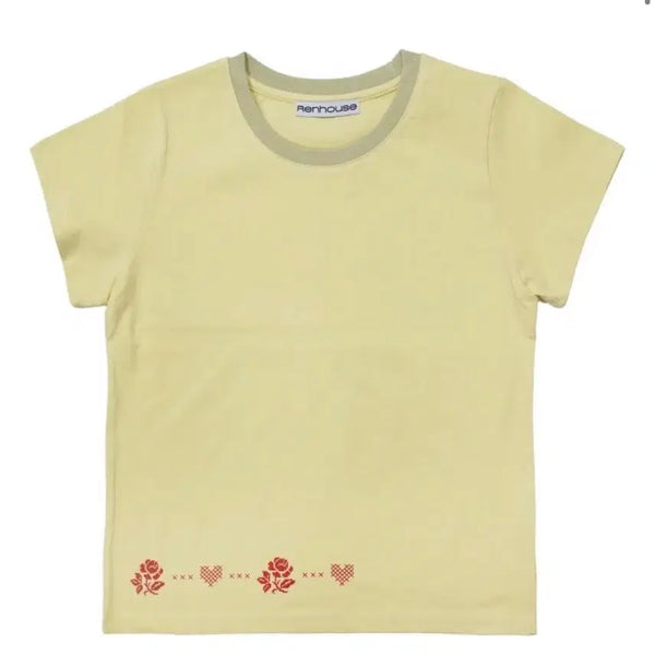 [BUNJANG] Renhouse Flower Stitch Short-Sleeve T-Shirt / 렌하우스 플라워 스티치 반팔
