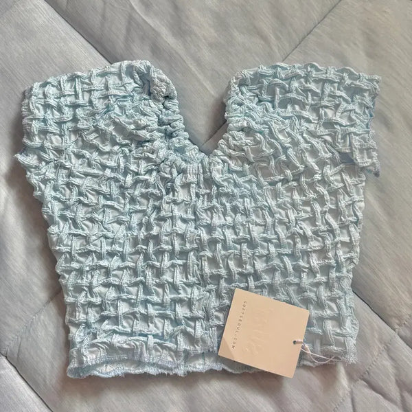 [BUNJANG] Soft Seoul Smoking Blouse Baby Blue / 새상품) 소프트서울 스모킹 블라우스