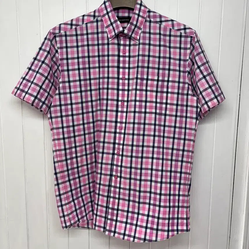 [BUNJANG] Louis Quatorze Pink Check Short Sleeve Shirt Men's 100 / 루이까또즈 핑크 체크 반팔셔츠 남성100 ㅡ0718
