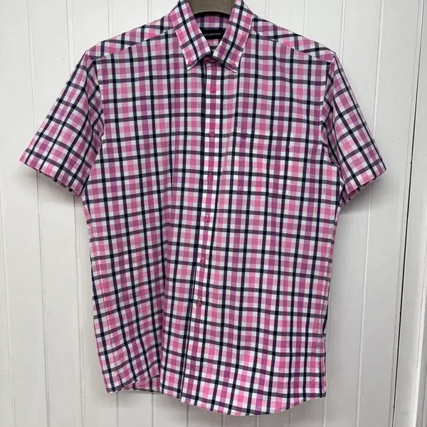 [BUNJANG] Louis Quatorze Pink Check Short Sleeve Shirt Men's 100 / 루이까또즈 핑크 체크 반팔셔츠 남성100 ㅡ0718