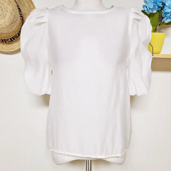 [BUNJANG] White Balloon Puff Blouse / 새하얀 왕벌룬퍼프 블라우스 55 66 화이트