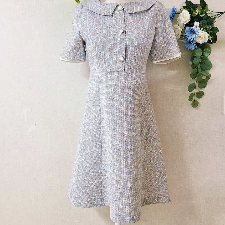 [BUNJANG] Olive des Olive Summer Tweed Round Collar Dress Blue Size 55 / 올리브데올리브 둥근카라 여름트위드원피스 55 블루 20ss