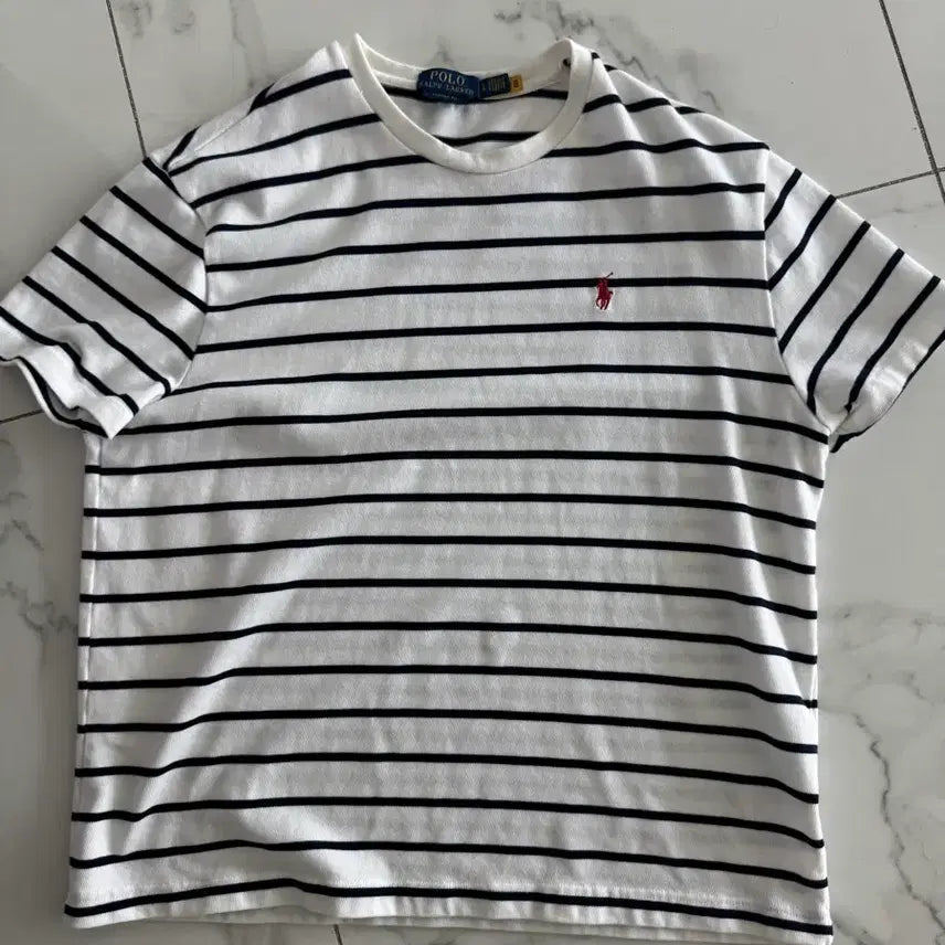 [BUNJANG] Polo Ralph Lauren Heavyweight Striped T-Shirt White Navy Large / 폴로 랄프로렌 단가라 반팔티 흰색 헤베웨이트 라지