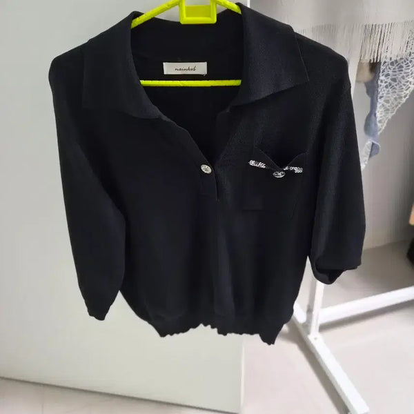[BUNJANG] Black Women's Short Sleeve Collar T-Shirt / 블랙 여성 카라 반팔 새상품 55-66