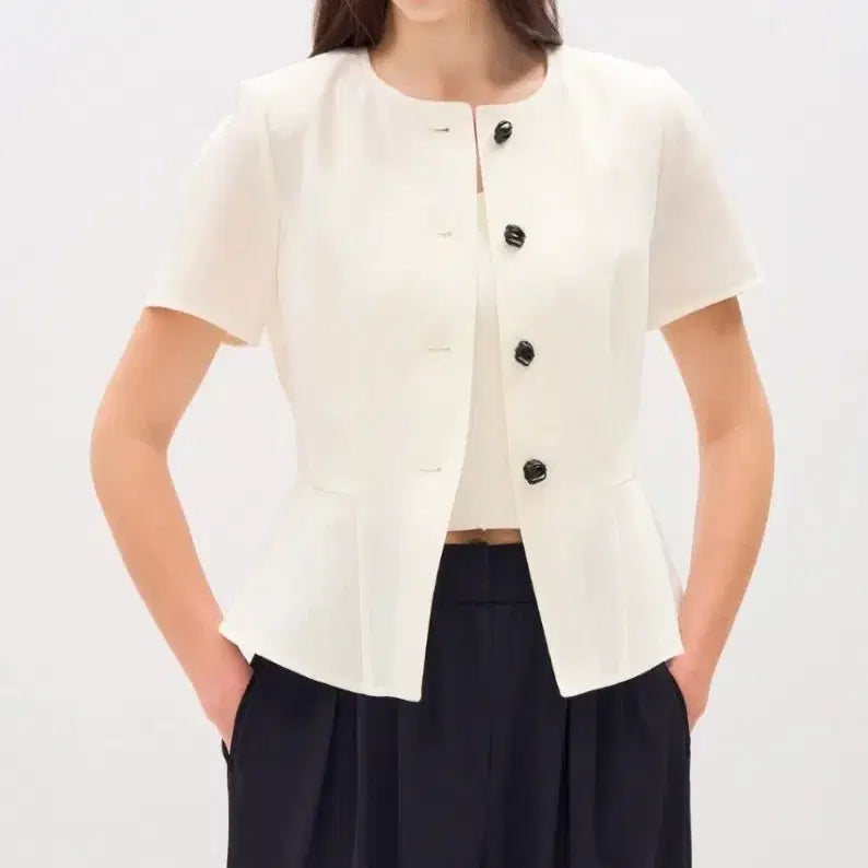 [BUNJANG] Ob* Linen Blend Peplum Half Sleeve Jacket / (@땡처리)오브*  린넨 블렌드 페플럼 하프 슬리브 재킷