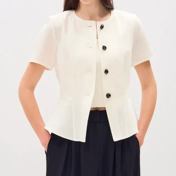 [BUNJANG] Ob* Linen Blend Peplum Half Sleeve Jacket / (@땡처리)오브*  린넨 블렌드 페플럼 하프 슬리브 재킷