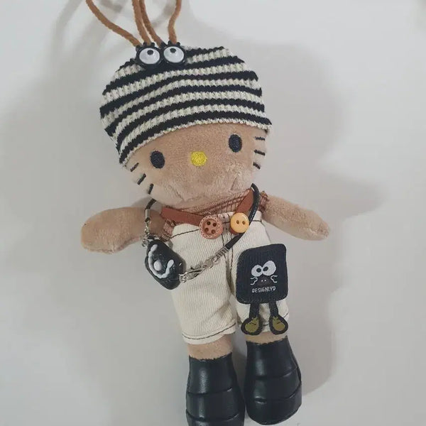 [BUNJANG] Long-Legged Kitty Hippie Stripe Hat Doll Keychain / 롱다리 키티 히피 스트라이프 모자인형 키링