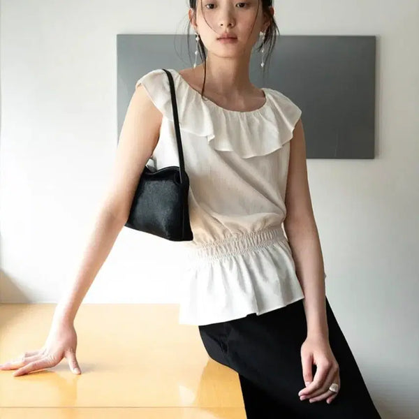 [BUNJANG] How to Love Me Verbena Smoke Ruffle Sleeveless Blouse / 하우투러브미 버베나 스모크 러플 나시 블라우스