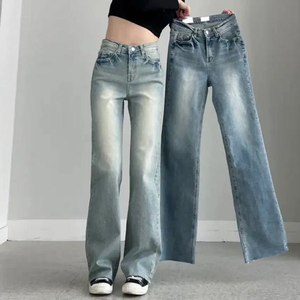 [BUNJANG] Semi-Bootcut Washed Span Pants Light Blue / 세미부츠컷 워싱 스판 팬츠 스몰 연청