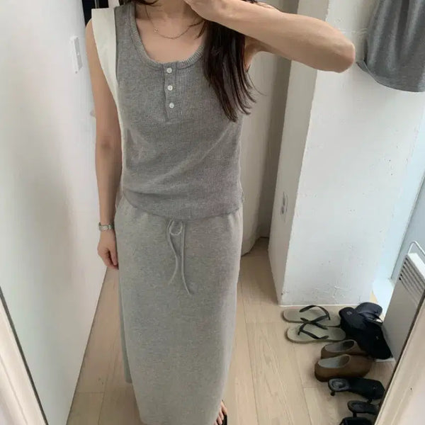 [BUNJANG] Flannel Waffle Sleeveless Top / 플라넬 와플 슬리브리스