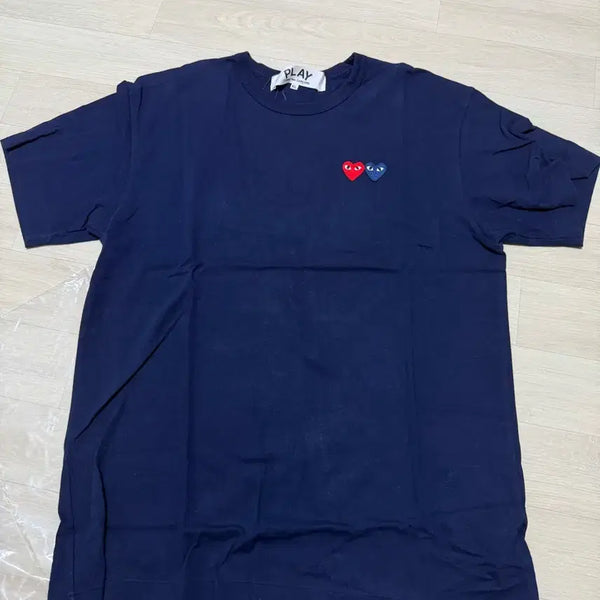 [BUNJANG] Comme des Garçons PLAY Double Heart T-Shirt Navy XL / [xl] 플레이 꼼데가르송 더블 하트 반팔 티셔츠 네이비