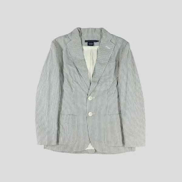 [BUNJANG] Polo Ralph Lauren Women's Seersucker Pin Stripe Single-Button Blazer Jacket / 폴로랄프로렌 화이트 블루 배색 핀 스트라이프패턴 체스트포켓 코튼 시어서커 프레피 마린 싱글 투버튼 블레이저 자켓 WOMANS M-L