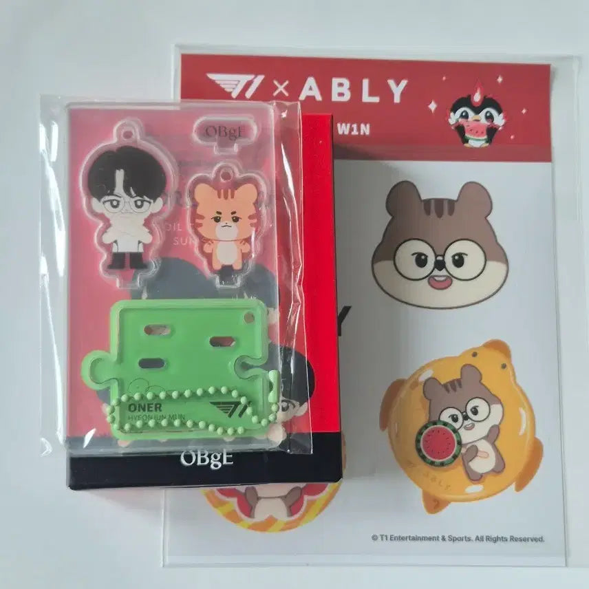 [BUNJANG] T1 Abley Object Sunstick Keychain Doran + Sticker Bundle Set / T1 티원 에이블리 오브제 선스틱 키링 오너 oner + 스티커 도란 doran 판매