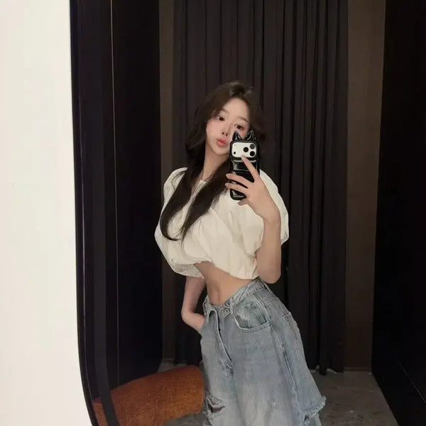 [BUNJANG] Roseedoux Crop Puff Blouse / 로제드유 크롭 퍼프 블라우스