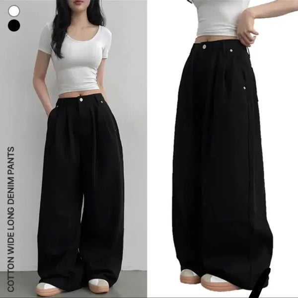 [BUNJANG] Beads Point Cotton Wide Pants Black / 비즈 포인트 코튼 와이드 팬츠 블랙