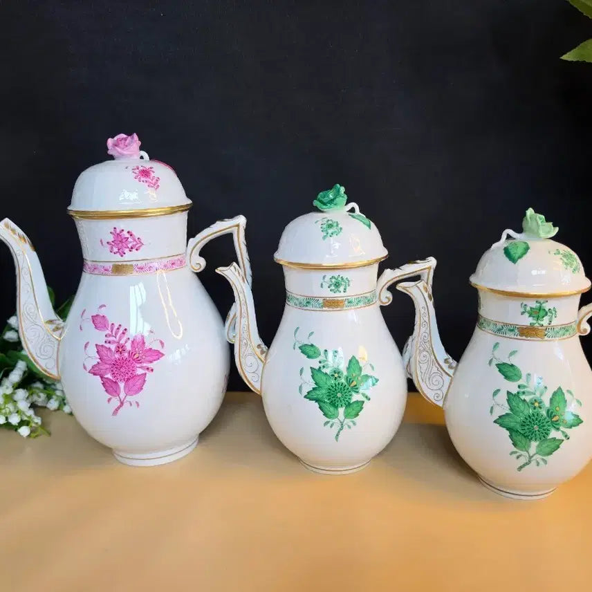 [BUNJANG] Herend Apponyi Pink & Green Coffee Pot / 앤틱/헝가리 헤렌드 아포니 핑크와그린