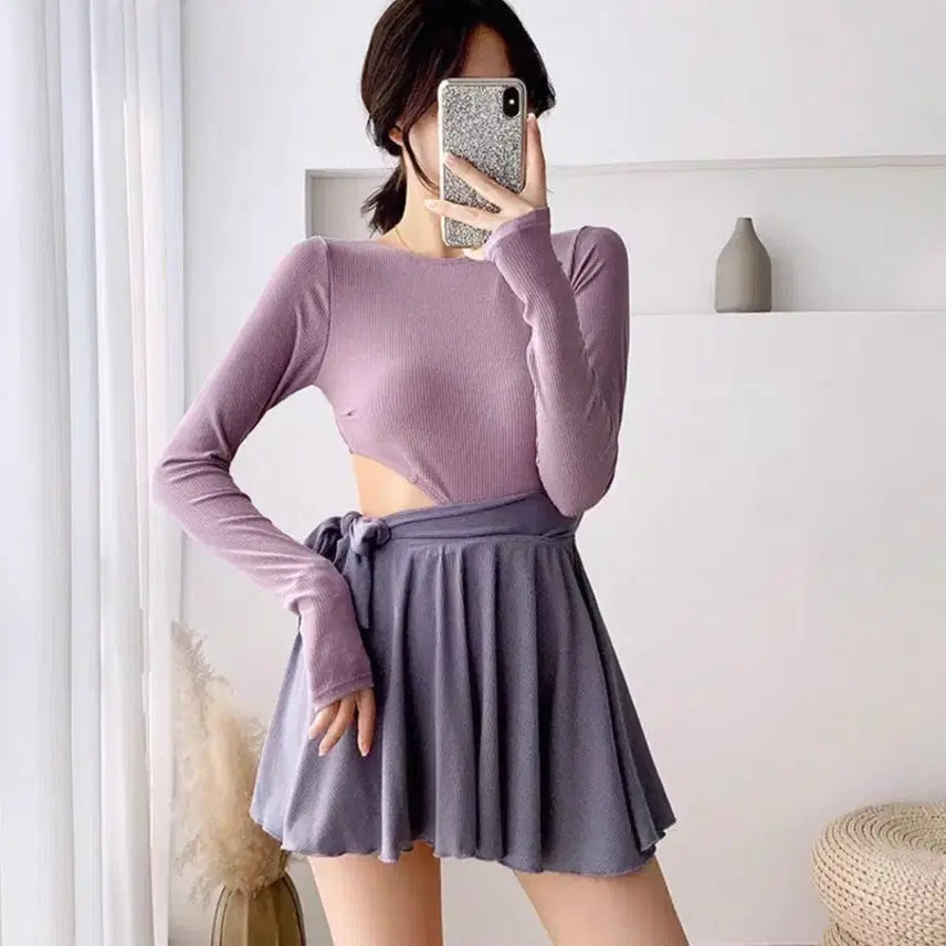 [BUNJANG] Long Sleeve One-Piece Swimsuit with Body Coverage - New / 체형커버 원피스형 긴팔 수영복 새상품