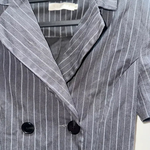 [BUNJANG] Double-Button Pinstripe Mini Dress / 정장 자켓 더블 버튼 미니원피스