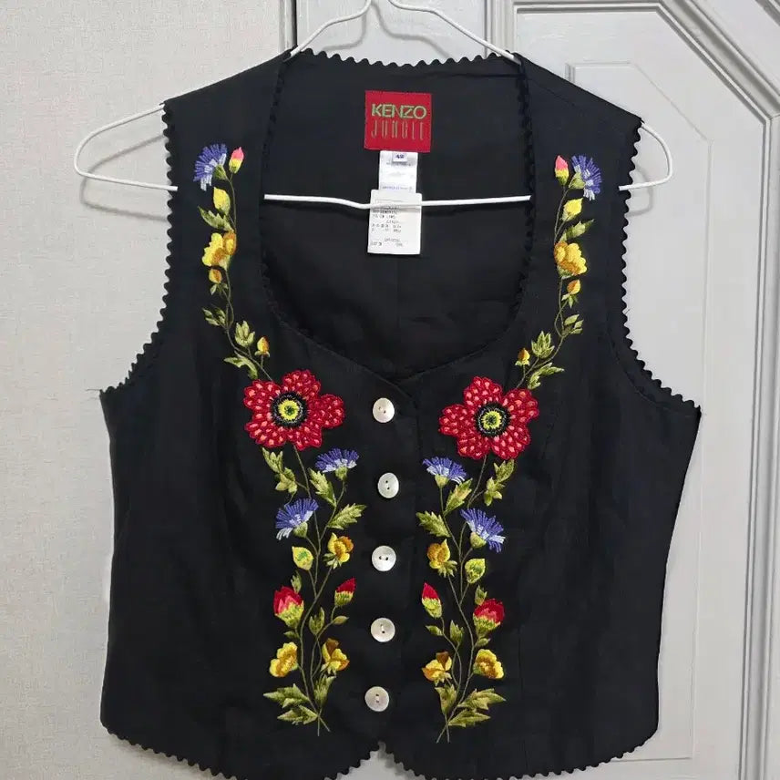 [BUNJANG] Kenzo Jungle Flower Embroidered Linen Vest / 겐조 플라워 자수 린넨 베스트 조끼